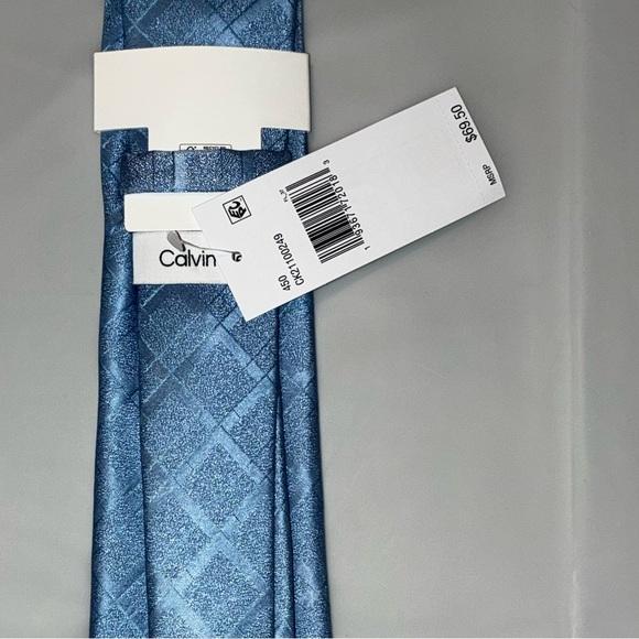 2/$35 Calvin Klein NEW Silk Blend Tie Blue Plaid Neck Tie 3” Slim MSRP $69.50 - Picture 5 of 6